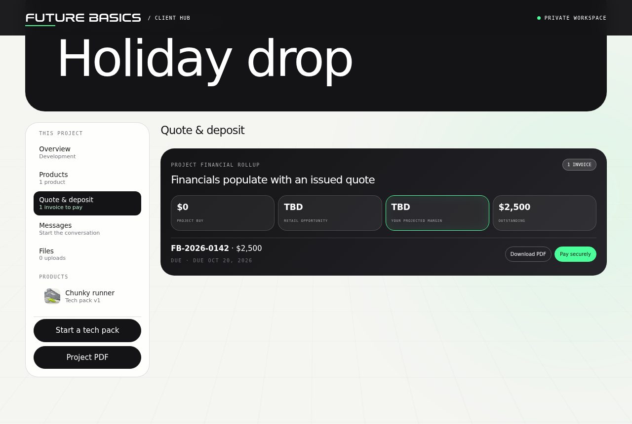 The project financial rollup with a due deposit invoice